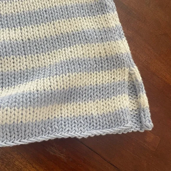 Wooden Ships Blue and White Striped V-Neck Sweater with Red Heart - Picture 6 of 9